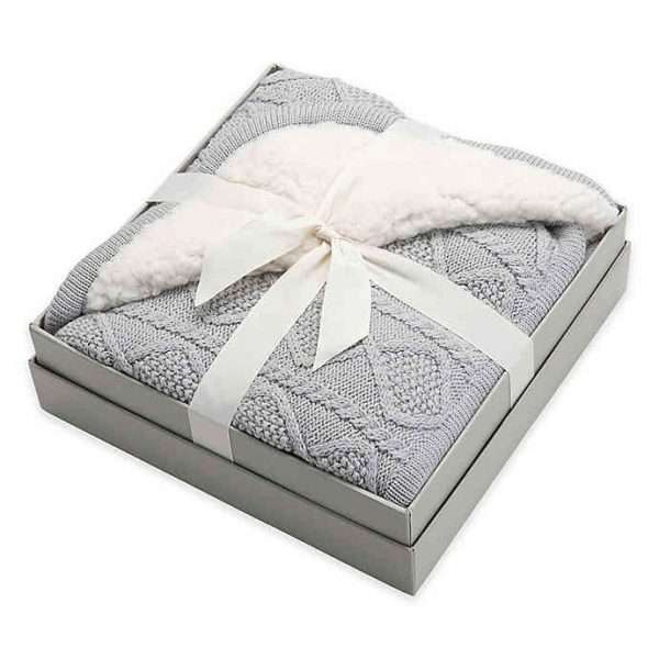 Fur lined gray knit blanket