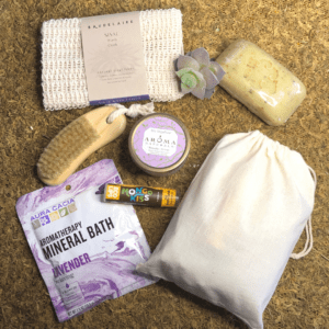 various toiletries make up a spa kit for mom