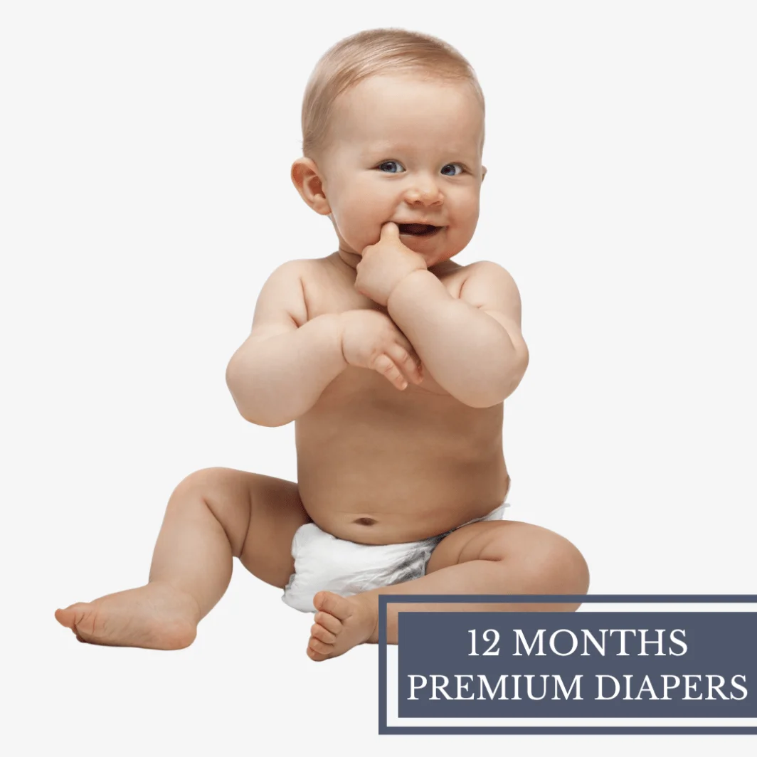 12 months premium diaper delivery subscription baby sitting in diaper