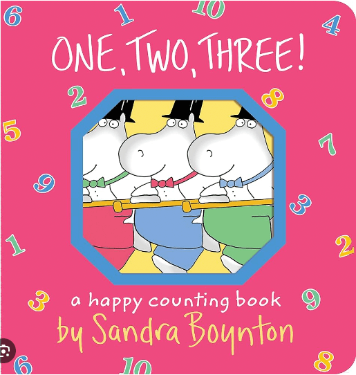One, Two, Three baby board book cover with hippos