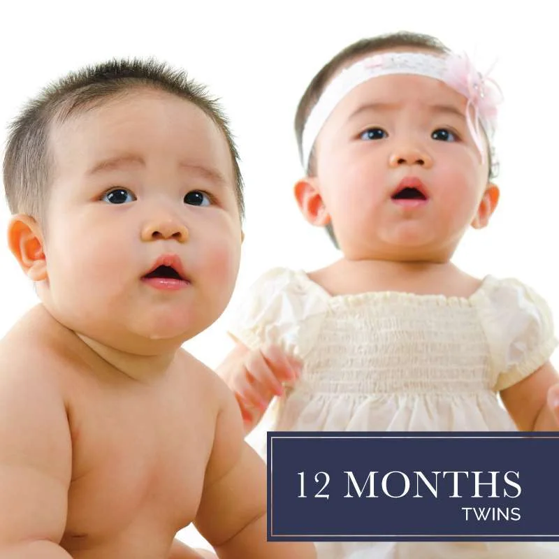 picture of twin babies a boy and a girl used to advertise diaper subscription gift for twins