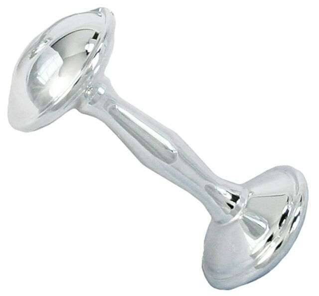silver dumbell rattle for baby gift
