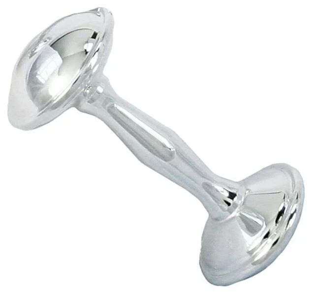 silver dumbell rattle for baby gift