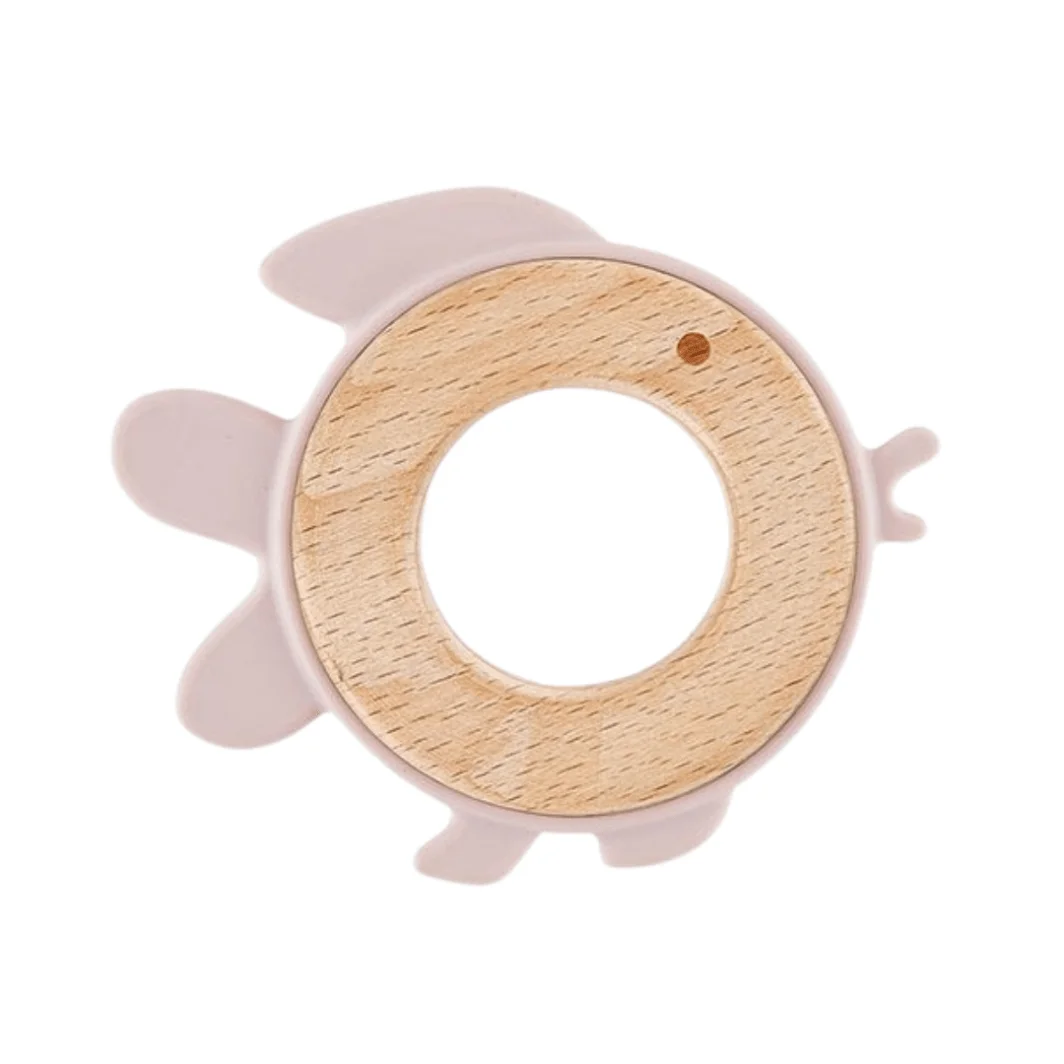 Silicone Teether Fish Made of beech wood and soft food grade silicone beads perfect to soothe during the teething stage.